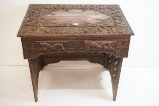 19th century Chinese Hardwood Travelling Desk or Table with two small drawers, the top and apron