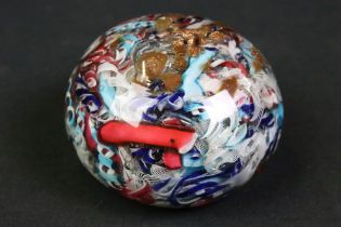 19th Century Pietro Bigaglia Venetian glass paperweight with scrambled ribbons, latticinio &