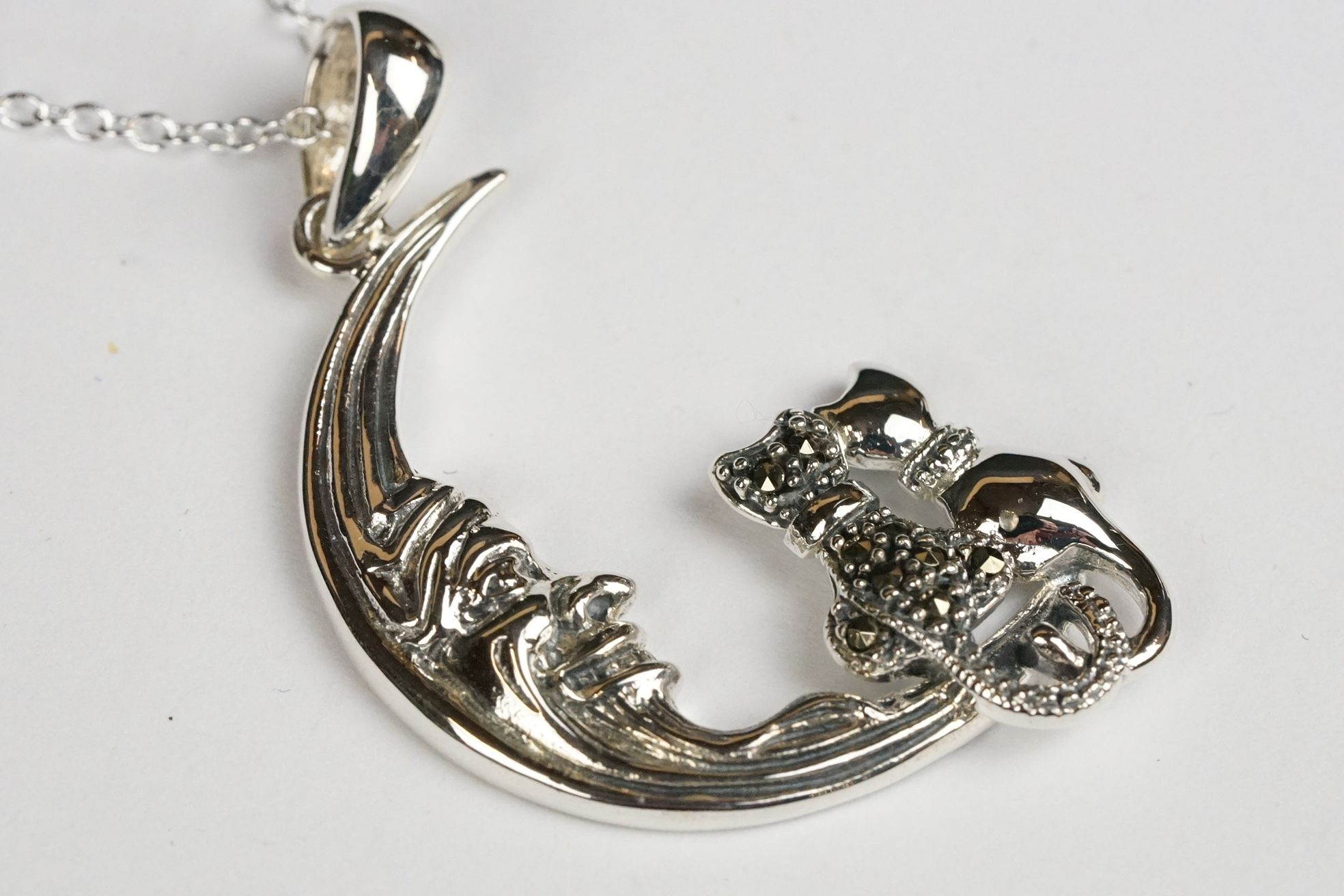 Silver Moon and Cat Pendant Necklace - Image 3 of 7
