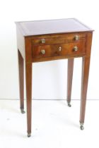 George III style small Mahogany Writing or Lamp Table, the leather inset top above leather inset