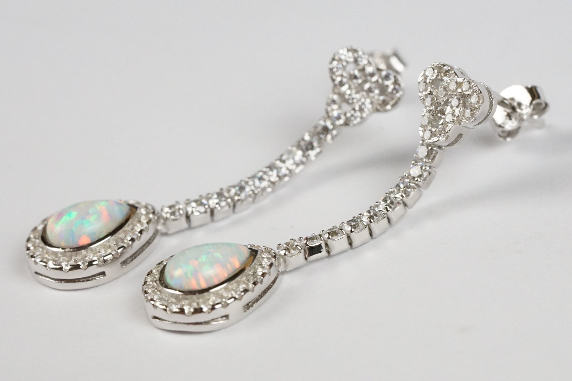 Pair of Silver CZ and Opal Drop Earrings - Image 2 of 4