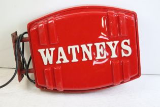 Watneys advertising wall mounted light in the form of a barrel with white lettering to the front,