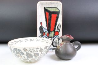 Art Deco Charlotte Rhead Bursley Ware bowl together with a Russian USSR folk art jug and a retro