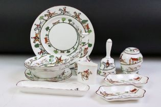 Coalport and Crown Staffordshire 'Hunting Scene' ceramics to include dinner plate, two small plates,