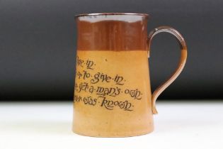 Doulton Lambeth Salt-glazed Stoneware Tankard with a motto ‘ This is a good world to live in ……’