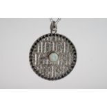 Silver CZ and Sapphire Pendant Necklace with opal panel