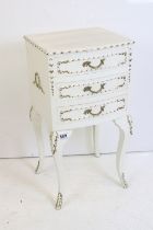 French style Bedside Small Chest of Three Drawers, 37cm wide x 31cm deep x 69cm high