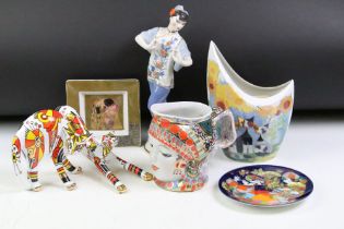 Group of ceramics to include a Goebel 'Tre gatti e girasole' ltd edn vase by Rosina Wachstmeister (