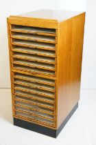 Mid century Light Oak Haberdashery Chest of Fifteen Glass Fronted Drawers, 39cm wide x 52cm deep x