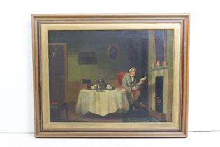 English School, interior scene, oil on canvas, 44 x 59.5cm, framed, frame indistinctly inscribed