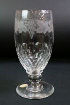 19th Century Victorian cut glass goblet having etched grape vine detailing to the rim and facets