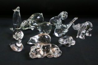 Assorted crystal glass animals to include Royal Doulton, Waterford Crystal, Mantorp, Villeroy &