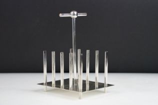 Silver Plated four section Christopher Dresser style Toast Rack, approx 16.5cm high