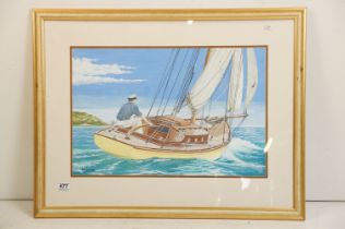 Large Watercolour of a Yacht titled ' Day sailing in the Estuary ' signed Ian Conway, 39 x 59cm