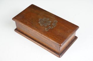 Early 20th century OakBox with Royal Army Serive Corps crest carved to top, 22cm long