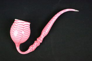 Nailsea glass pipe with hallmarked silver 'mouthpiece', in pink & white colourway, measures approx