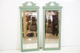 Pair of Green Painted Mirrors, each 30cm x 81cm