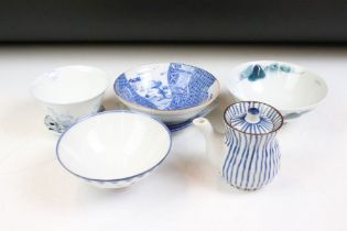 Group of assorted Chinese and Japanese blue and white ceramics to include a Japanese dish with