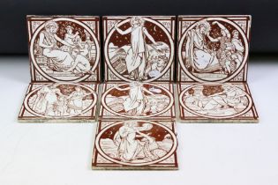 Seven late 19th century Mintons China Works transfer printed tiles, from the New Testament series by