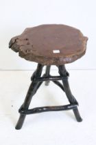 Solid Yew Wood Tripod Occasional Table of Rustic form, 39cm wide x 56cm high