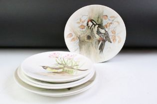 Jean Evans - 1970s seven hand painted porcelain plates featuring assorted birds. All signed. Jean