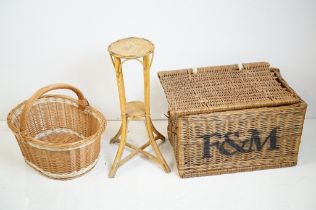 Fortnum & Mason Wicker Hamper Basket together with a Wicker Basket and a Wicker and Bamboo Stand
