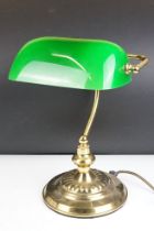 Brass Bankers style Desk Lamp with green glass shade, approx 36cm high