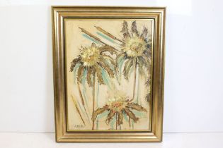Jose. L. Santos, 20th Century gilt framed palette oil still life study of flowering blooms, signed