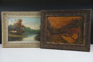 Two Early 20th century Landscape Oil Paintings on Board, one signed C S Bright and dated 1910,