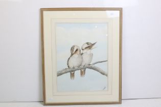 Neville Henry Cayley (1854-1903), Two Kookaburras sitting on a branch, watercolour, signed lower