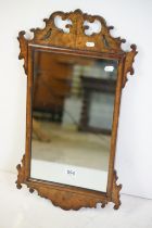 George III style Walnut Framed Fretwork Mirror, 38cm x 68cm