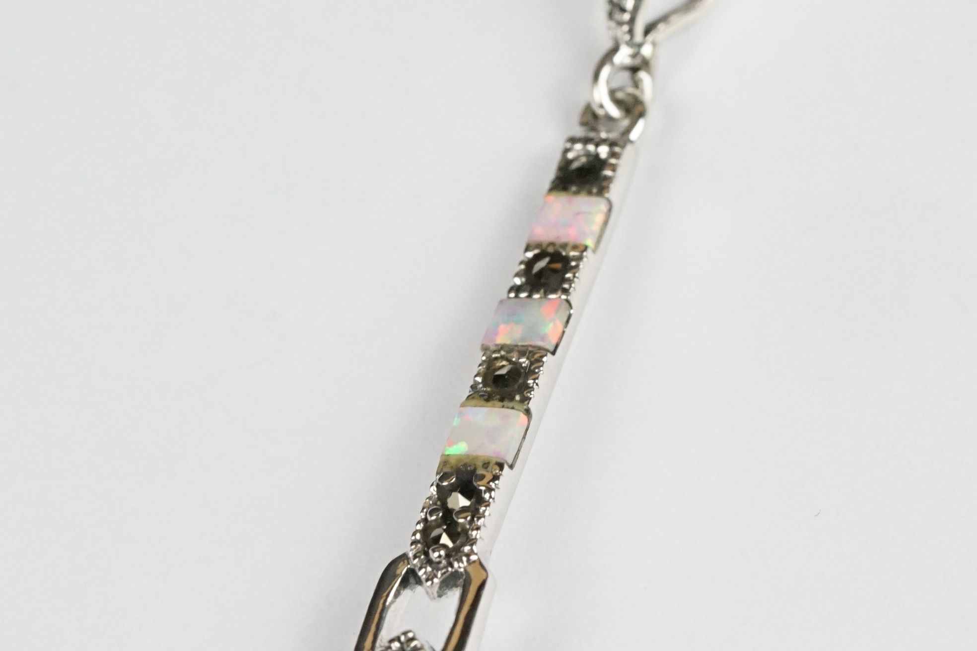 Silver Pendant Necklace set with Mother of Pearl, Marcasite and Opal - Image 3 of 7