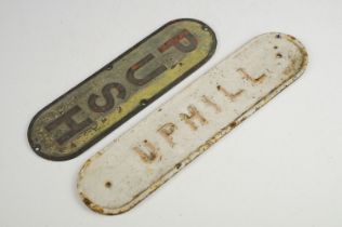 ' Uphill ' painted metal sign, together with a ' Push ' metal door plate (approx 25cm long)