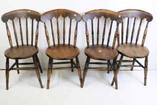 Set of Four Late 19th / Early 20th century Ash and Elm Kitchen Chairs with turned stick backs and