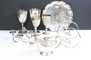 Collection of Silver Plate including Mappin & Webb Goblets with military interest, Danish Candle