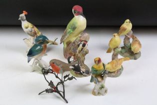 Eight ceramic bird figures to include 4 x Royal Worcester examples (2 x 3377 Yellow Hammers, 3363