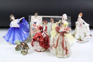 Five Royal Doulton porcelain lady figurines to include Elaine (HN 2791), Alexandra (HN 3286),