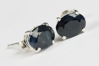 Pair of Silver and Sapphire Stud Earrings