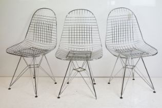 After Charles and Ray Eames, set of Three DKR Wire Chairs, each 49cm wide x 54cm deep x 85cm high