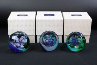 Three Caithness Scottish glass paperweights to include Polynesian Paradise (limited edition no. 6/