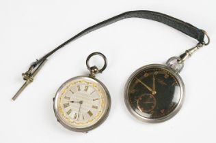 A silver cased fob watch with silvered dial together with a J.W. Benson pocket watch.