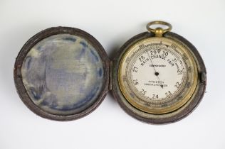 A late 19th / early 20th century pocket barometer within fitted case.