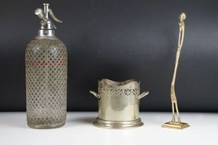 Sparklets Ltd wire mesh soda syphon, together with a silver plated wine bottle holder with pierced