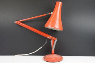 Mid 20th Century Retro anglepoise lamp in a red colourway, marked 'Anglpoise Trade Mark'