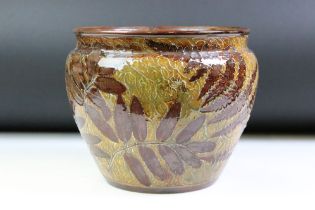 Doulton Lambeth pottery planter having impressed foliate detailing to the sides. Impressed marks