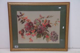 English School, study of flowers, berries and foliage, pastel, indistinctly signed lower left Margot