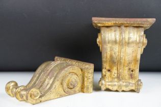 Pair of gilt plaster wall shelves of scrolled form, approx 18.5cm high