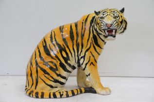 Large Italian ceramic figure of a seated snarling Tiger, approx 51cm high