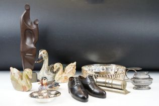 Mixed collectables to include a wooden decoy duck (approx 21cm long), oversized silver plated