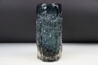 Whitefriars Textured Bark Vase in Indigo, model no. 9691, from Geoffrey Baxter's textured glass